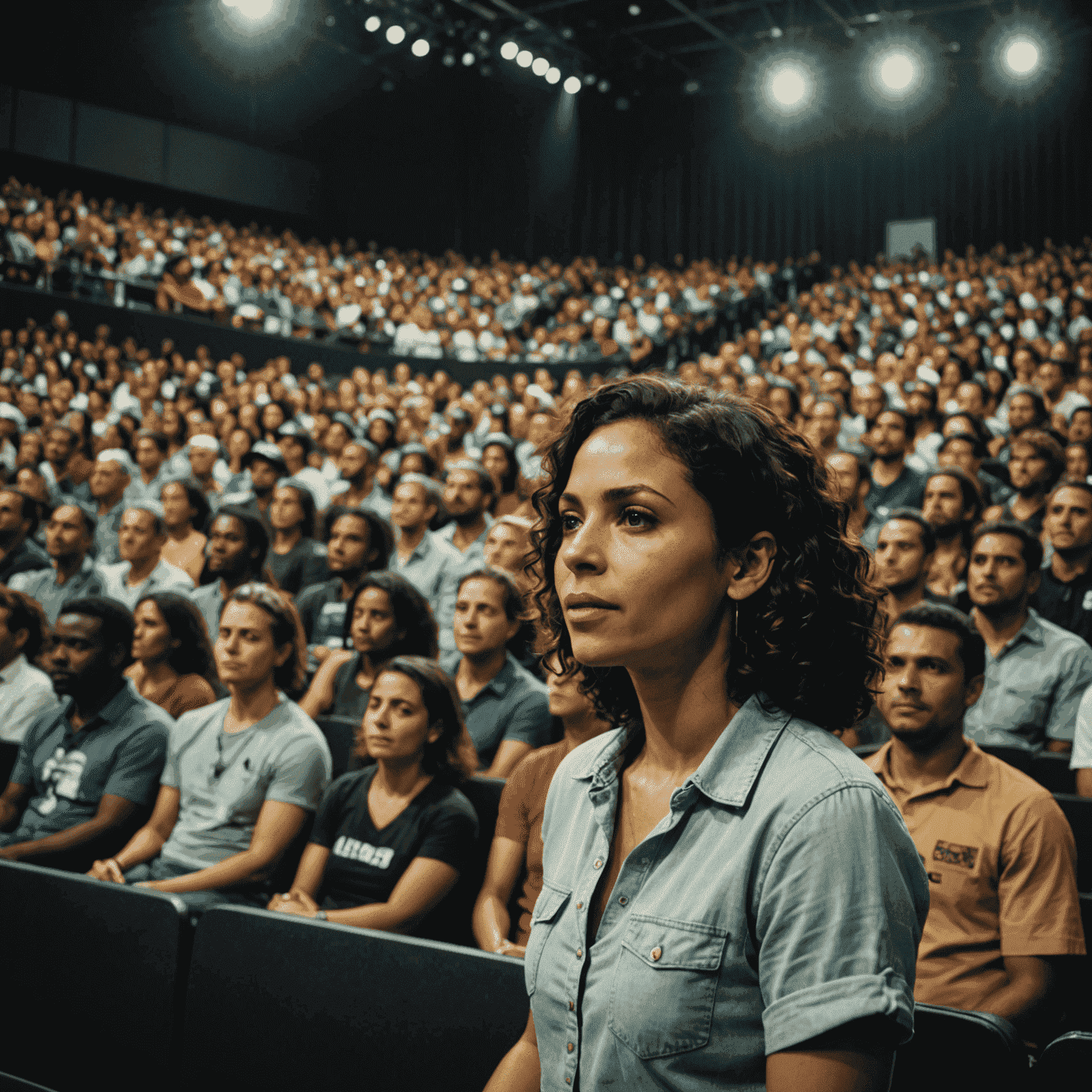 Simone Tebet em um auditório lotado em Belo Horizonte, falando ao público